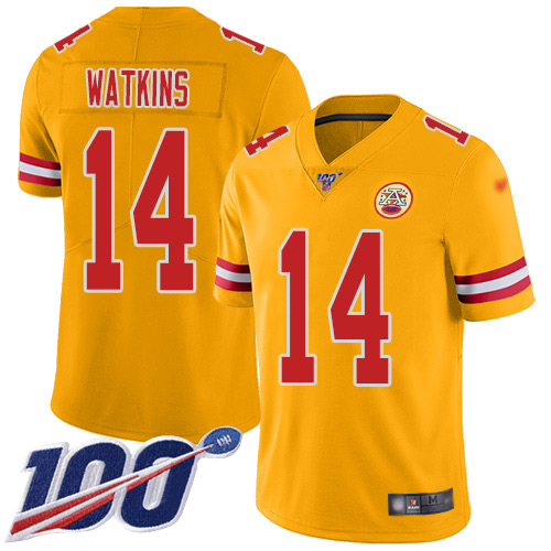 Men Kansas City Chiefs 14 Watkins Sammy Limited Gold Inverted Legend 100th Season Football Nike NFL Jersey